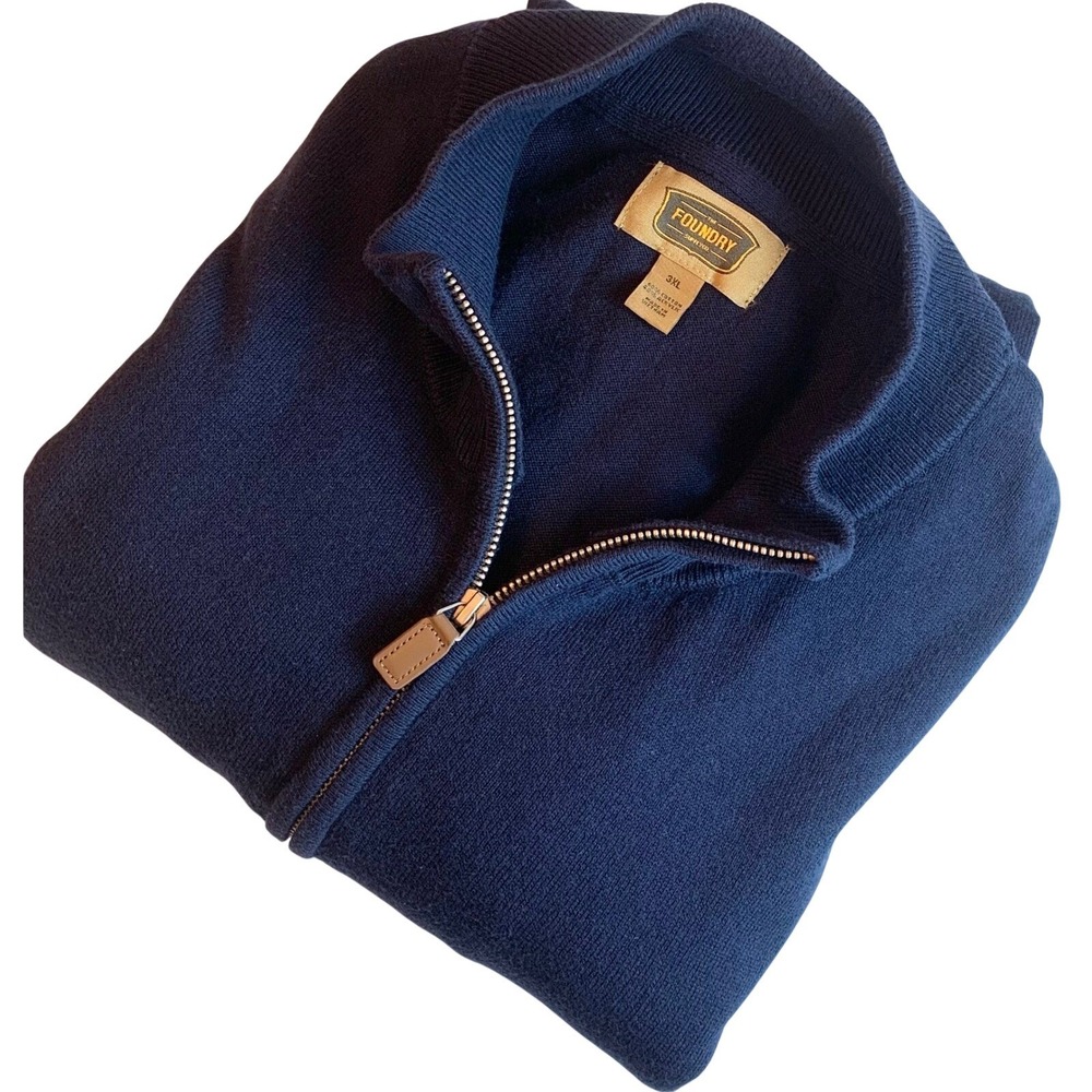 The Foundry Mens 3XL Navy Blue Quarter Zip Cotton Blend Sweater Pullover